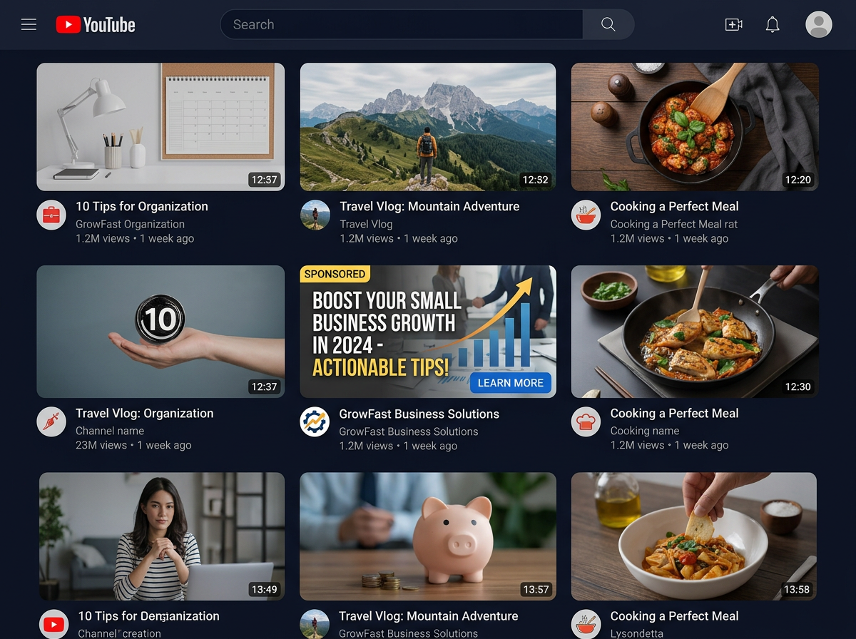 Sponsored YouTube video promotion demo showing how customers see a promoted video